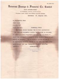Letter (Joseph Kuna; Universal Passage and Financial Co. Ltd)