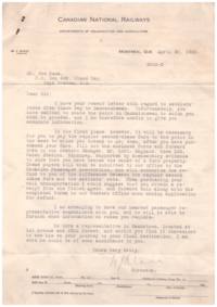 Letter (Joseph Kuna; Canadian National Railway)