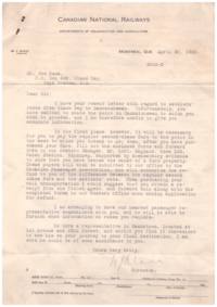 Letter (Joseph Kuna; Canadian National Railway)