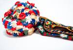 A woman’s hat, part of a Ukrainian dance costume of the region of Zakarpatia, or Transcarpathia. This costume item is from the 1980s era dance group. / Hat: Pam Mahalik / Identifier: CKP_3907