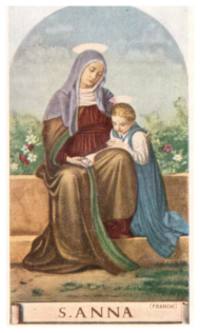 Prayer card of St. Anna with the story of St. Anna written on the back in Italian. 