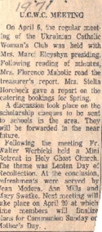 Article regarding annual meeting, events were filmed by Father Yarema. Retreat was held at the Holy Ghost Parish