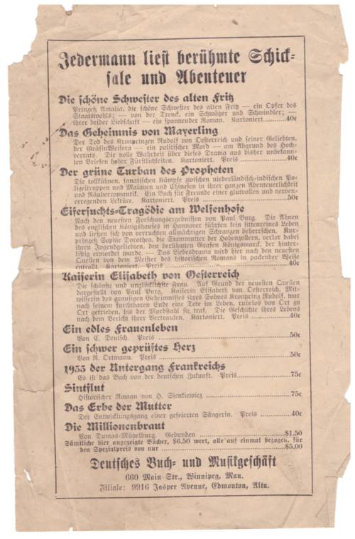 Catalogue in German from a company in Winnipeg and Edmonton.