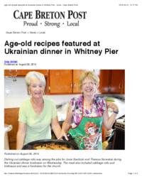 Newspaper article about event held at the Pier, dinner being held as a fundraiser for the Holy Ghost Ukrainian Parish.