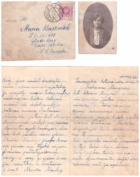 Letter to Mary Baszniak from her sister Maria Macha, includes a picture.