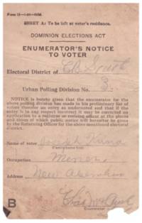 Enumerator's notice to Joseph Kuna.