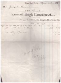 Receipt for building supplies bought by Joseph Kuna in Glace Bay, NS. 