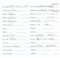 Family geneological records of Wasyl (Bill) Huk, including wife’s maiden name, brother, sister and their spouses' information as well as any children.