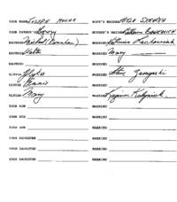 Family genealogical records of Joseph Mulak, including wife’s maiden name, brother, sister and their spouses' information as well as any children.