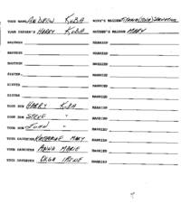 Family genealogical records of Andrew Kuba, including wife’s maiden name, brother, sister and their spouses' information as well as any children.