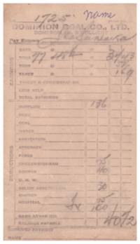 Variety of pay stubs from Dominion Coal Co., Ltd. Spanning from 1916-1957.