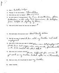 Questionarie about arrival to Sydney for E Nalepa.