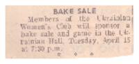 Article advertising a bake sale sponsored by U.C.W.C at the Ukrainian Hall.