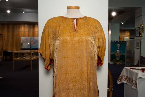 This Altar Server stykhar, garment, dates from the 1920s or 1930s, and was used by children in the Holy Ghost Ukrainian Catholic Parish.